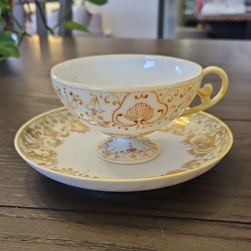 Vintage Teacup and Saucer Set - Cream And Gold - Handpainted